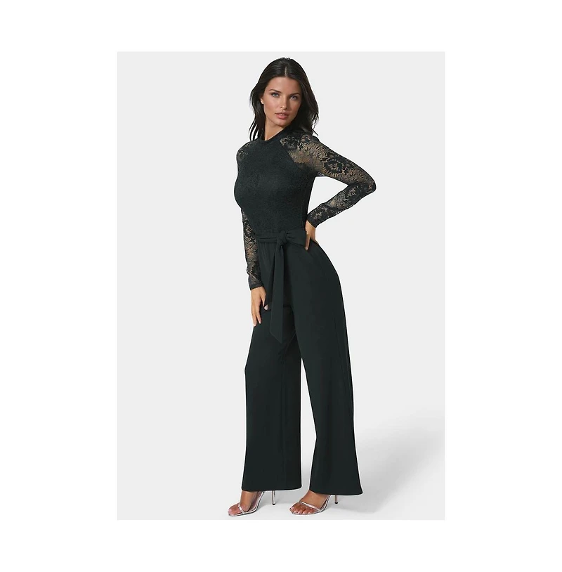 Bebe Women's Lace and Bodice Straight Leg Jumpsuit.