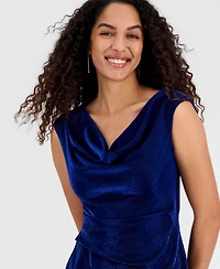 Connected Women's Drape-Neck Side-Pleat Shimmer Dress