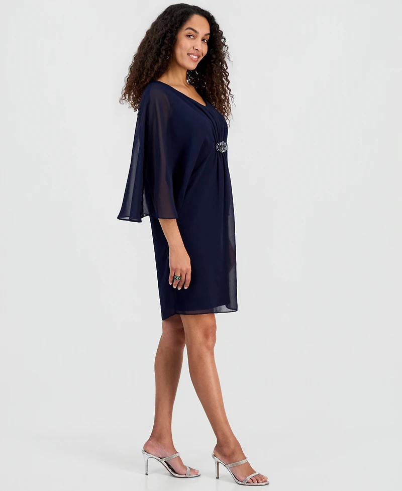 Connected Women's Solid Chiffon Dolman-Sleeve Dress
