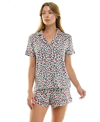 Roudelain Women's Short Sleeve Notch Collar and Shorts Set