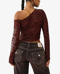 True Religion Women's Leopard One Shoulder Top