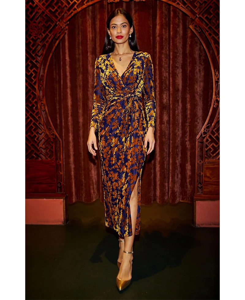 Yumi Women's Dresses Velour Stretch Midi Dress