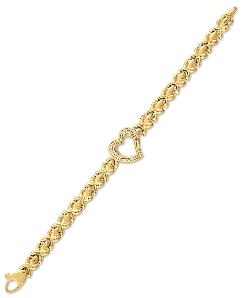 Macy's Diamond Open Heart Xo Link Bracelet (1/3 ct. t.w.) in 14k Gold Over Sterling Silver
