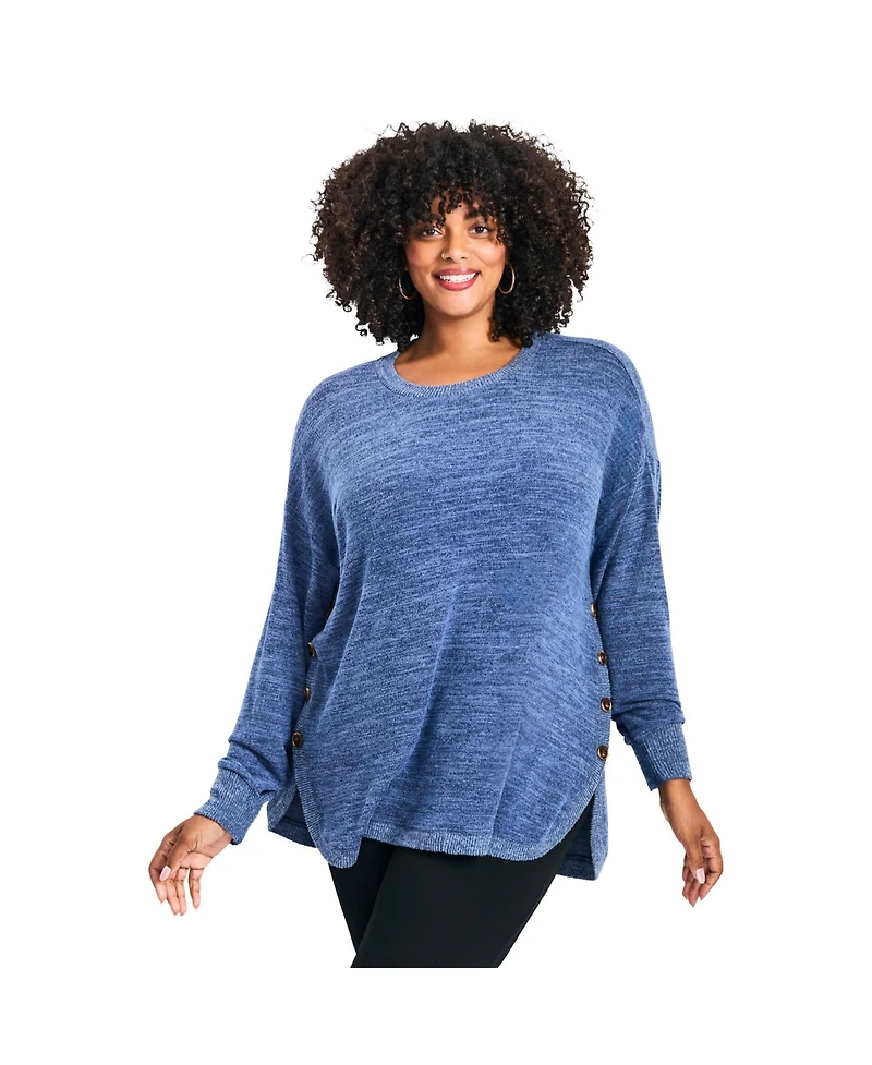 Avenue Women's Plus Bec Button Detail Hacci Top