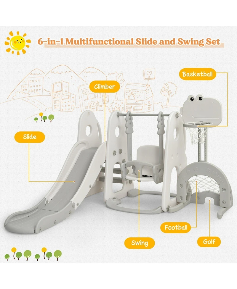 Skonyon 6 in 1 Toddler Slide and Swing Set with Ball Games