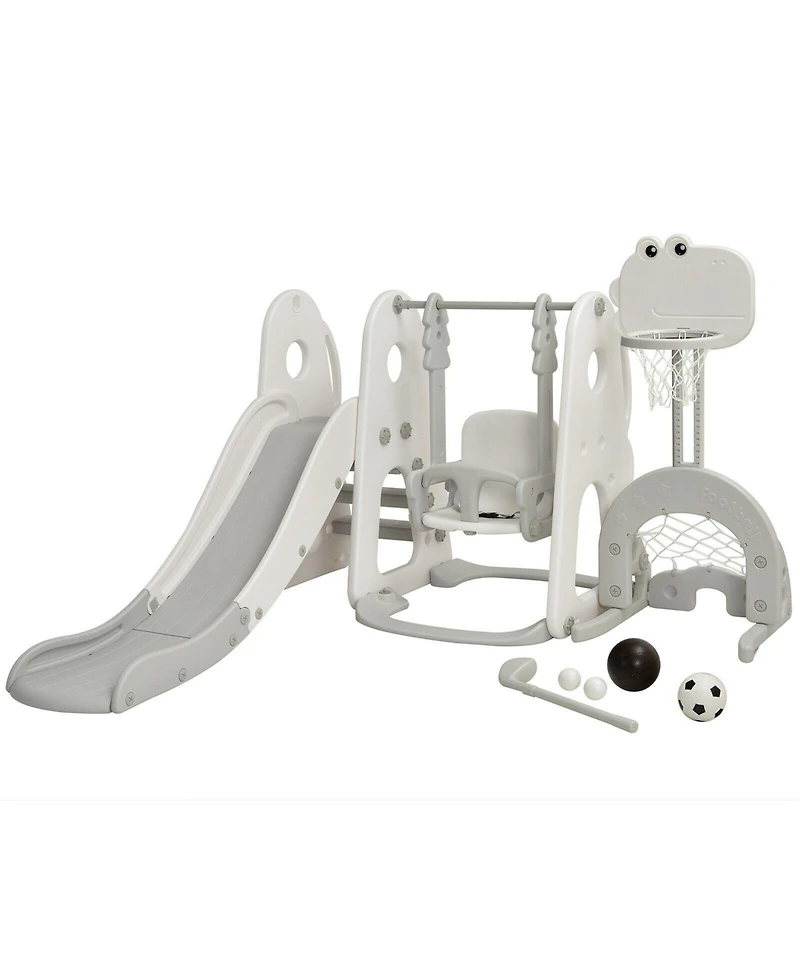 Skonyon 6 in 1 Toddler Slide and Swing Set with Ball Games