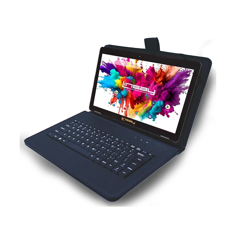 Linsay New 10.1" Tablet Octa Core 128GB Bundle with Black Keyboard Case and Newest Android 14