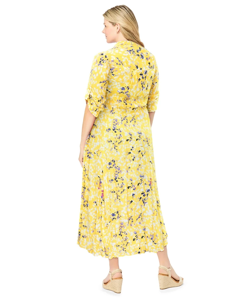 Woman Within Women's Roll-Tab Sleeve Crinkle Shirtdress