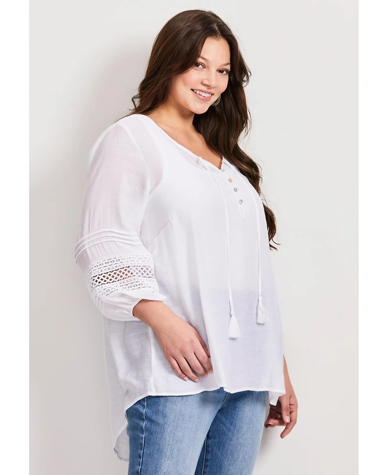 Avenue Women's Pintuck Lace Peasant Top