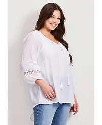 Avenue Women's Pintuck Lace Peasant Top