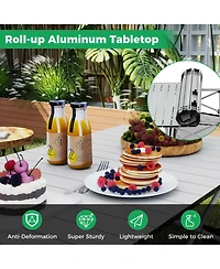 Costway Patio Folding Camping Table with Aluminum Roll-up Tabletop & Mesh Basket