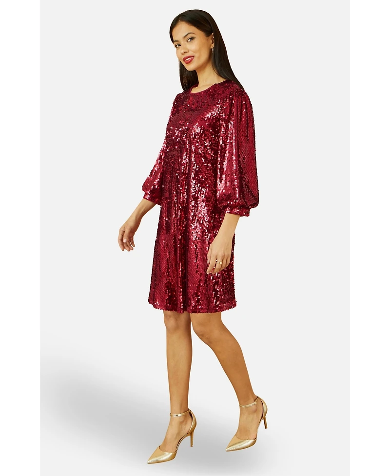 Yumi Women's Balloon Sleeve Sequin Mini Dress