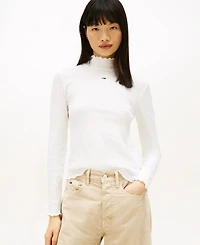 Tommy Jeans Women's Slim Ribbed Lettuce Edge Mock Neck Top