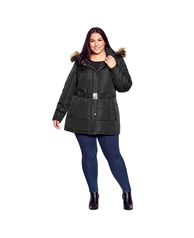Avenue Women's Plus Belted Hood Puffer Coat