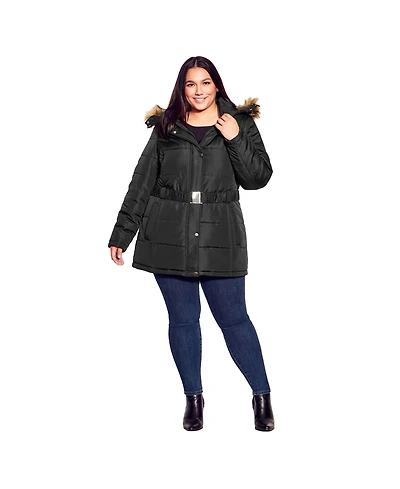 Avenue Women's Plus Belted Hood Puffer Coat