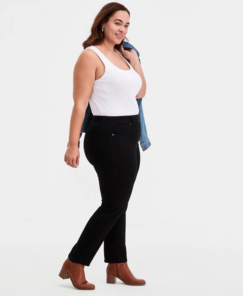 Style & Co Plus Pull-On Shaping High-Rise Straight-Leg Jeans, Macy's Exclusive