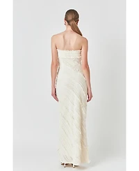 endless rose Women's Strapless Ruffled Maxi Dress