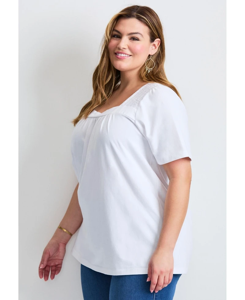 Avenue Women's Plus Smocked Squareneck Top