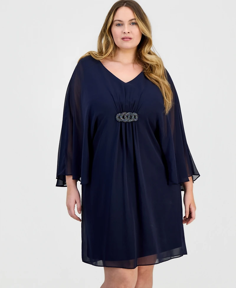 Connected Plus V-Neck Embellished-Trim Dress
