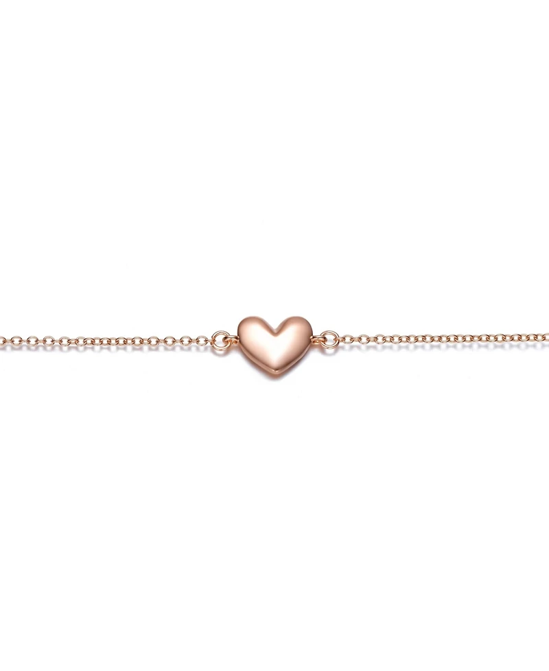 GiGiGirl Minimalist Heart Charm Extended Chain Bracelet White Gold Plated, 14K or 18K Rose Plated