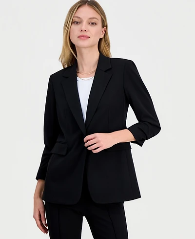 Bar Iii Women's Crepe One-Button Scrunched-Sleeve Jacket