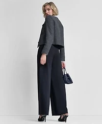 Dkny Womens Collarless Cropped 4 Button Jacket Pleated Button Up Blouse Pintuck Wide Leg Pants