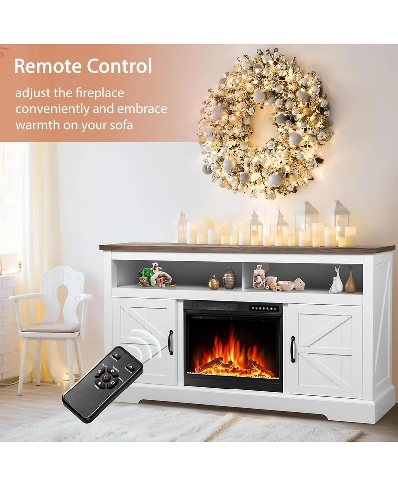 Cowsar Electric Fireplace with Mantel-60'',Wall Mounted Recessed/Insert Fireplace Heater, 4 Flame Colors &12 Crystal Bed Colors with Remote Control