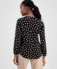 Ak Anne Klein Petite Split-Neck Elastic-Cuff Top