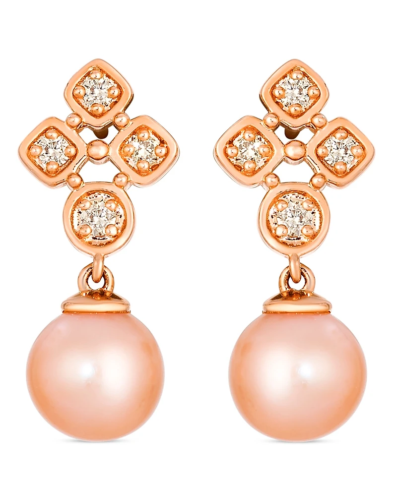Le Vian Freshwater Pearl (7-8mm) and Nude Diamond (0.15 ct. t.w.) Earrings in 14k Strawberry Gold