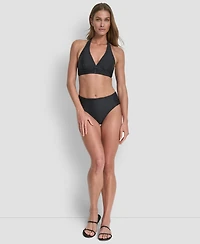 Dkny Women's Shirred Buckle Front V-Neck Halter Top