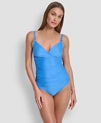 Dkny Women's O-Ring-Trim Crossover Ruched Tankini Top