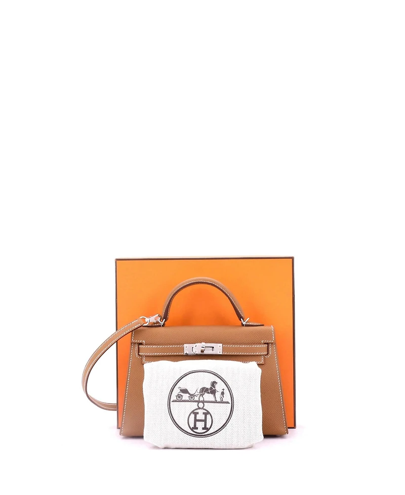 Pre-Owned HERMES Kelly 20 Handbag Brown Epsom with Palladium Hardware