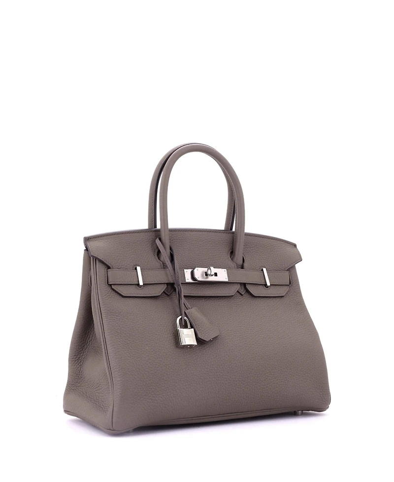 Pre-Owned HERMES Birkin 30 Handbag Grey Clemence with Palladium Hardware
