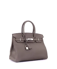 Pre-Owned HERMES Birkin 30 Handbag Grey Clemence with Palladium Hardware