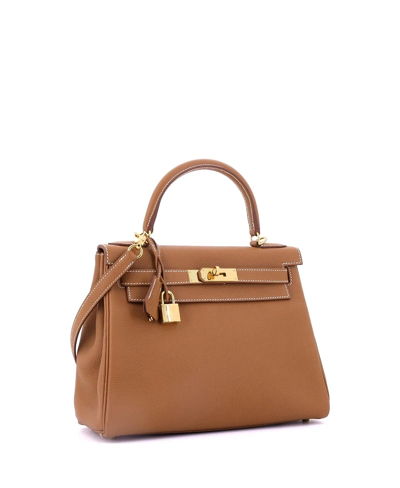 Pre-Owned HERMES Kelly 28 Handbag Brown Togo with Gold Hardware