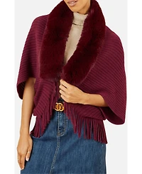 Yumi Women's Fur Collar Shrug With Tassel Hem