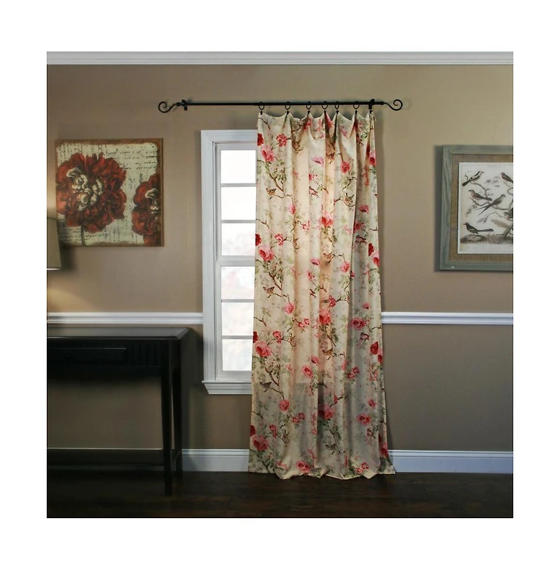 Ellis Curtain Balmoral 100 Percent High Quality Fabric Floral Print Rod Pocket Panel Window Curtain - 48 x63" Red