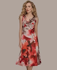 Donna Karan New York Women's Cowl Neck A-Line Midi Dress