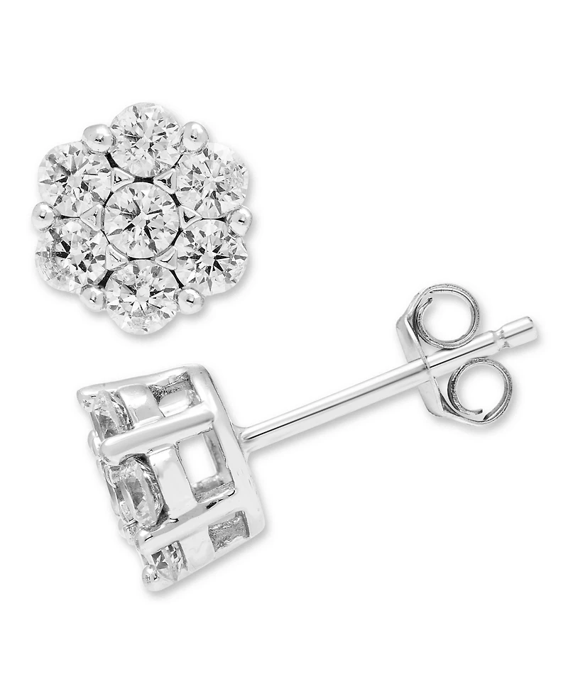 Macy's Diamond Cluster Earrings (1 ct. t.w.) in 14k White Gold