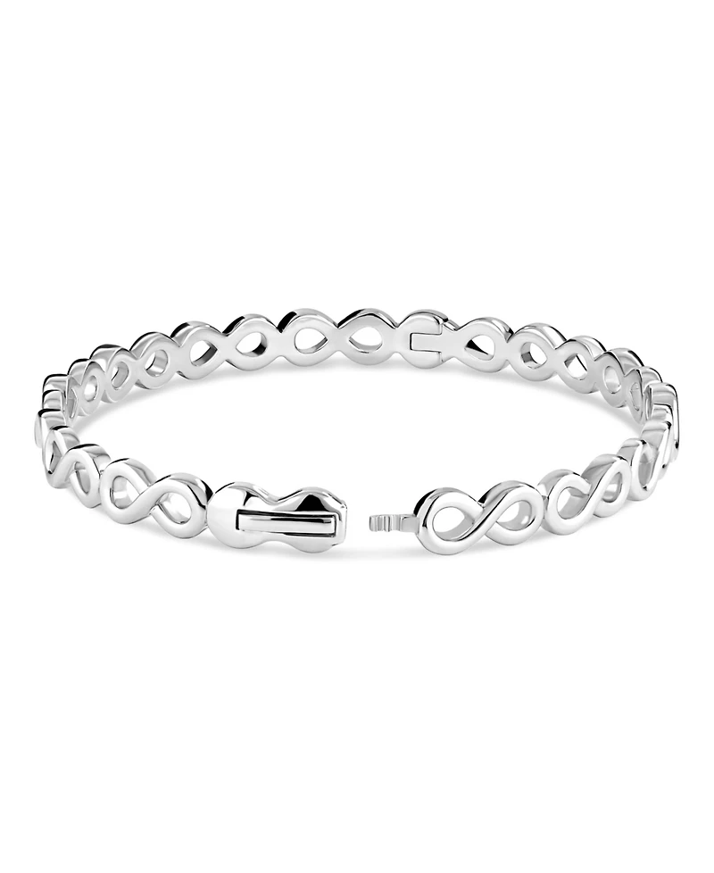 Devata Infinity Bangle Bracelet in Rhodium Plated Sterling Silver, Size Medium