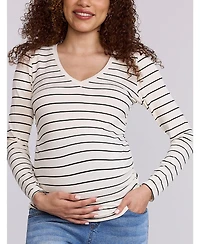 Motherhood Maternity Women's V-Neck Side-Ruched Long Sleeve Tee