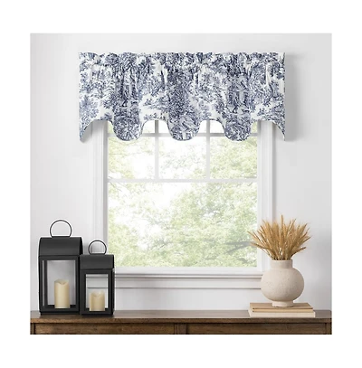 Ellis Curtain Victoria Park Toile Room Darkening Solid Color Lined Scallop Window Valance - 70 x15"