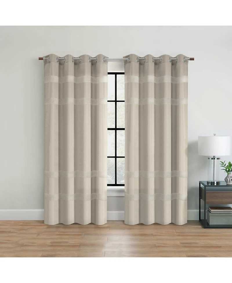 Habitat 100% Polyester Phoebe Light Embroidered Stripe Filtering Grommet Curtain Panel 52" x 108