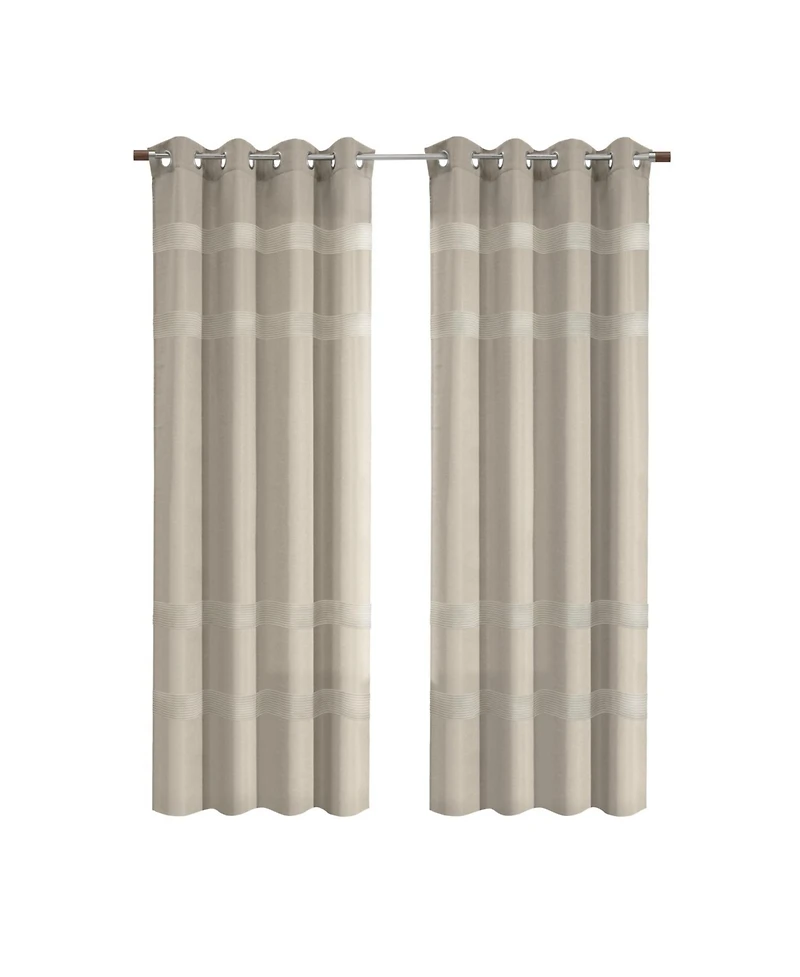 Habitat 100% Polyester Phoebe Light Embroidered Stripe Filtering Grommet Curtain Panel 52" x 108