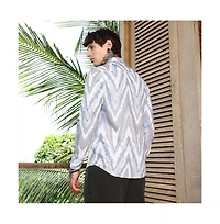 Campus Sutra Men's Icy Blue:Cream White Pastel-Geometric Jacquard Shirt
