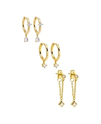 by Adina Eden Cubic Zirconia Dangling Gold Plated Drop Earring Combo Set