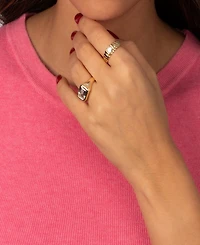 by Adina Eden Cubic Zirconia Bezel Gold Plated Asscher Ridged Band Ring