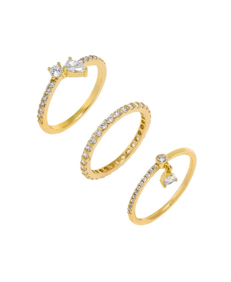 by Adina Eden Solitaires Teardrops Gold Plated Ring Combo Set