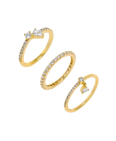 by Adina Eden Solitaires Teardrops Gold Plated Ring Combo Set