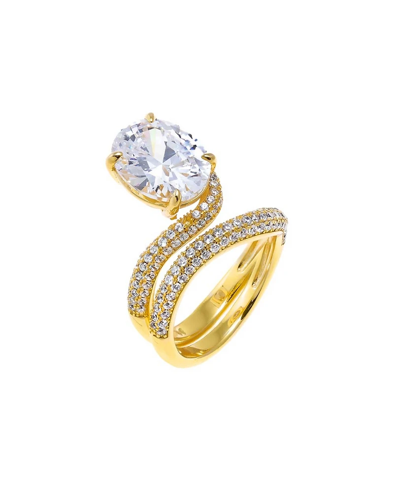 by Adina Eden Cubic Zirconia Gold Plated Pave Looped Oval Stone Ring